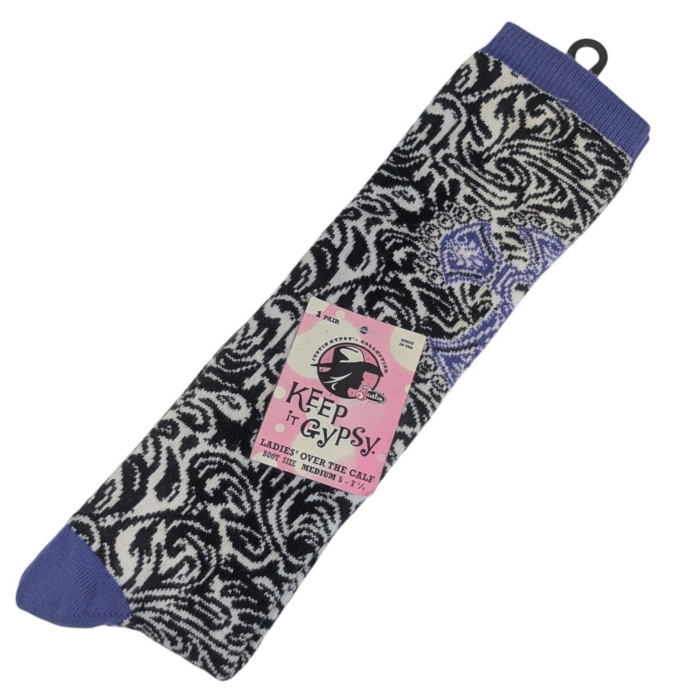 Justin Keep It Gypsy Ladies Over The Calf Boot Socks 3-Tone Paisley Purple Cross